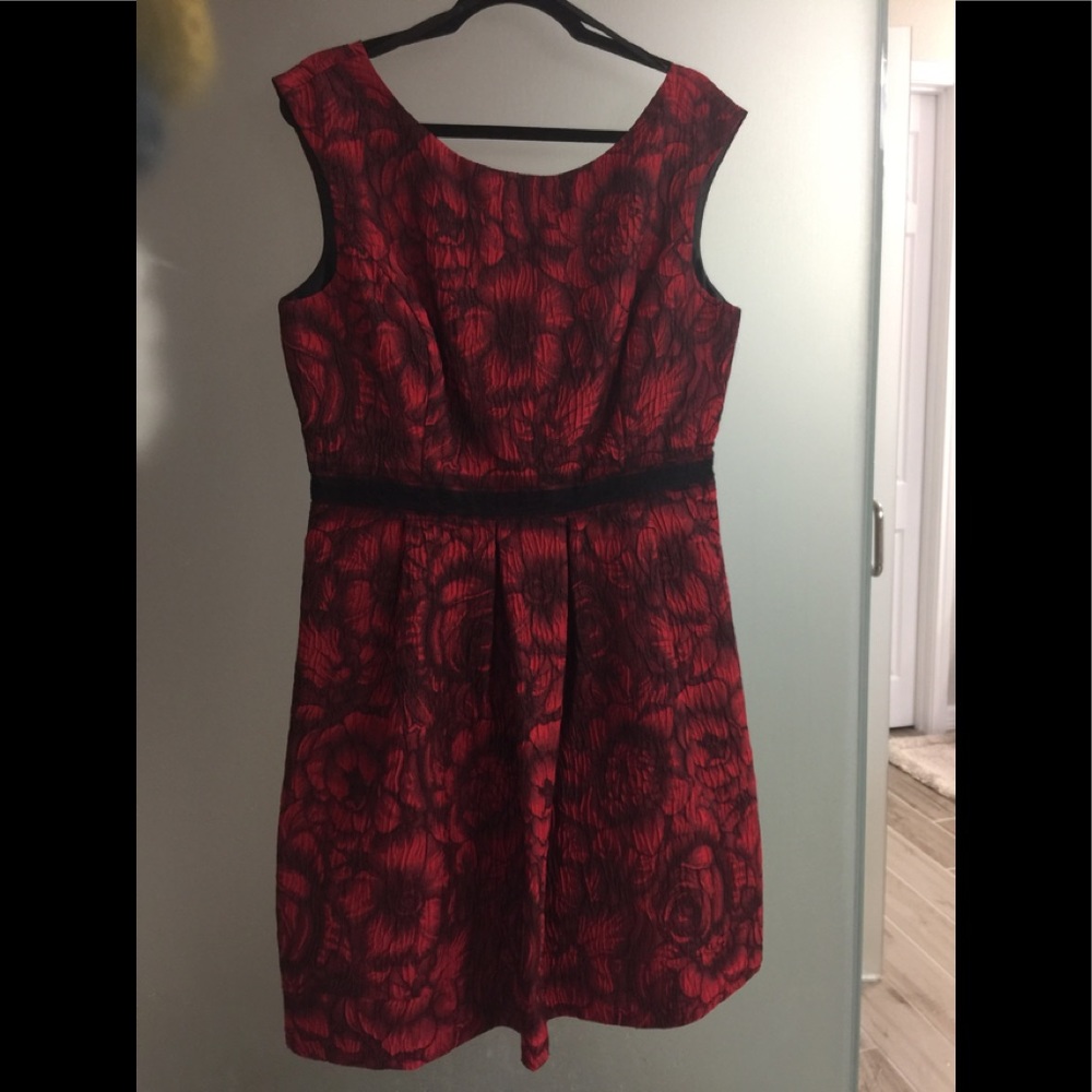Eliza J Red and Black Floral Fit-and-Flare Dress